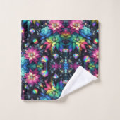 Boho Schwarze Blumen Regenbogen Badhandtuch Set (Waschlappen)