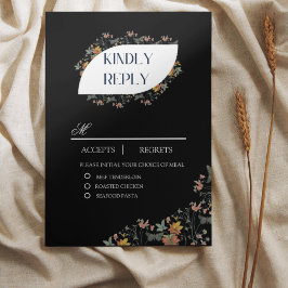 Boho schwarze Blüte zu den Mahlzeiten RSVP-Karte RSVP Karte