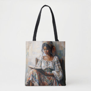Boho Schwarze Frau beim Lesen Tasche