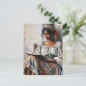 Boho Schwarze Frau liest Bohemian Postkarte (Stehend Vorderseite)