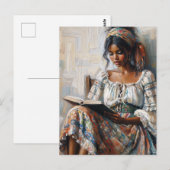 Boho Schwarze Frau liest Bohemian Postkarte (Vorne/Hinten)