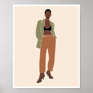 Boho Schwarze Frau Olivgrüner Blazer Modekunst Poster