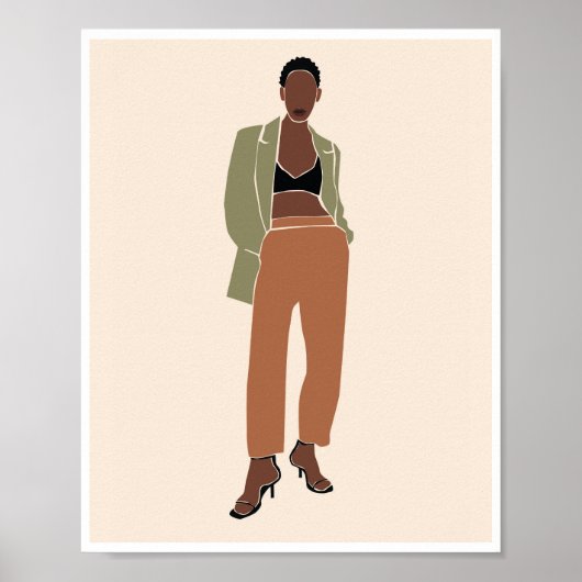 Boho Schwarze Frau Olivgrüner Blazer Modekunst Poster (Vorne)