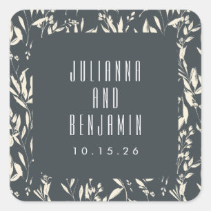 Boho Schwarze handgezeichnete florale Hochzeit ind Quadratischer Aufkleber