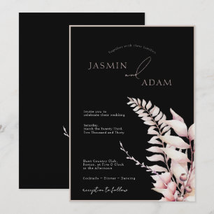 Boho-Schwarze Hochzeit mit zarten rosa floralen El Einladung