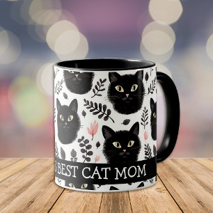 Boho Schwarze Katzen und Blätter Cat Mom Tasse