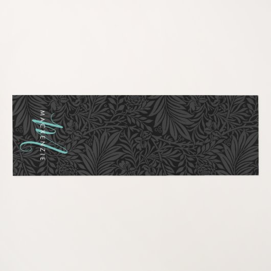 Boho Schwarzer Botanischer Aquamariner Monogrammna Yogamatte (Rückseite (Horizontal))