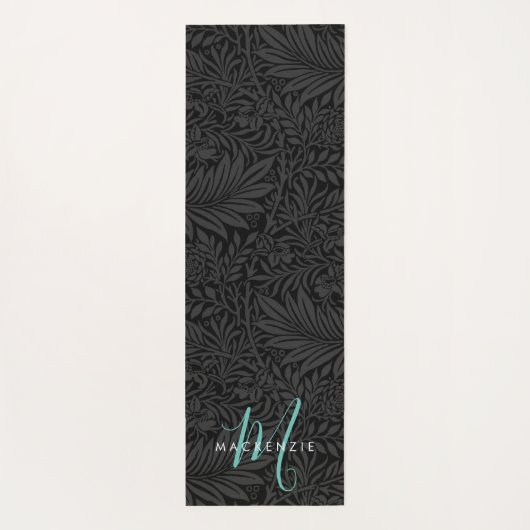Boho Schwarzer Botanischer Aquamariner Monogrammna Yogamatte (Rückseite)