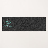 Boho Schwarzer Botanischer Aquamariner Monogrammna Yogamatte (Vorderseite (Horizontal))