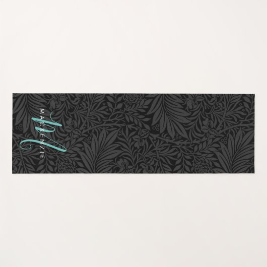 Boho Schwarzer Botanischer Aquamariner Monogrammna Yogamatte (Vorderseite (Horizontal))