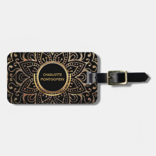 Boho Schwarzer Goldbrunnen Mit Monogramm Mädchen Gepäckanhänger