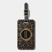 Boho Schwarzer Goldbrunnen| Mit Monogramm Mädchen Gepäckanhänger (Vorderseite vertikal)