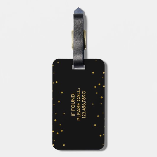 Boho Schwarzer Goldbrunnen| Mit Monogramm Mädchen Gepäckanhänger (Rückseite vertikal)