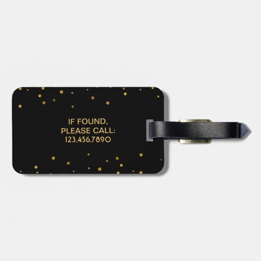 Boho Schwarzer Goldbrunnen| Mit Monogramm Mädchen Gepäckanhänger (Rückseite horizontal)