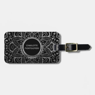 Boho Schwarzer Silberner Wald Mandala| Mit Monogra Gepäckanhänger