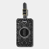 Boho Schwarzer Silberner Wald Mandala| Mit Monogra Gepäckanhänger (Vorderseite vertikal)