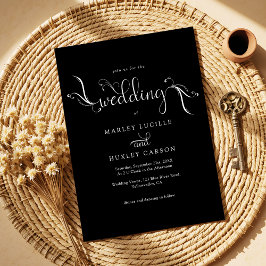 Boho Script Black Modern Minimalistisch Wedding Einladung