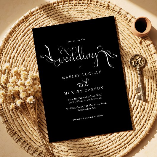 Boho Script Black Modern Minimalistisch Wedding Einladung