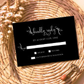 Boho Script Black Wedding Kindly Replay RSVP Cards