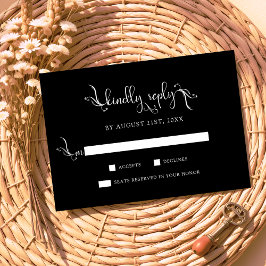 Boho Script Black Wedding Kindly Replay RSVP Cards