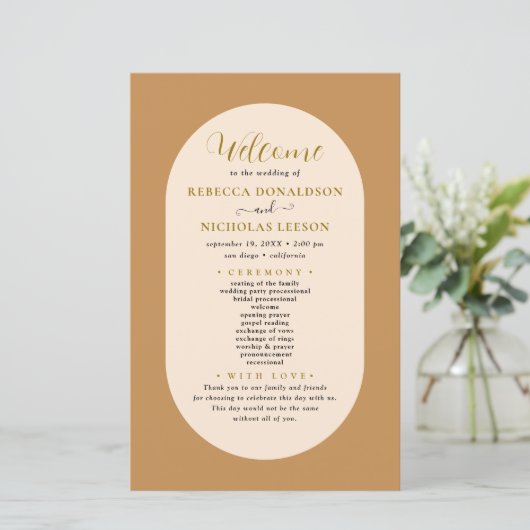 Boho Script Calligraphy Wedding Program (Stehend Vorderseite)