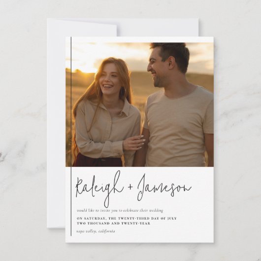 Boho Script & Classic Typografie 2 Fotos Hochzeit Einladung (Vorderseite)