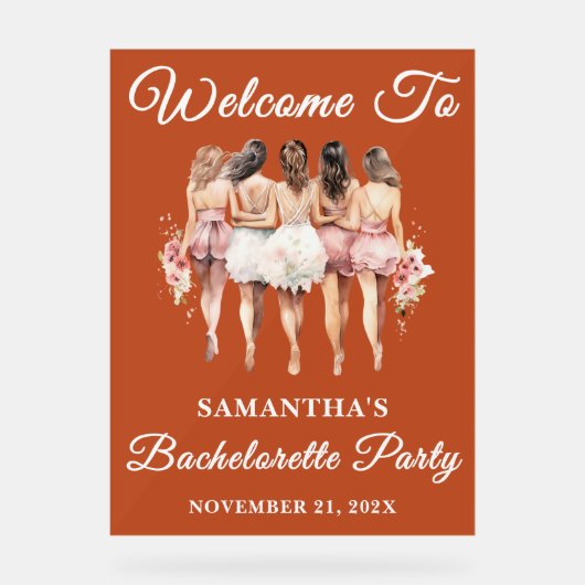 Boho Script Fall Junggeselinnen-Abschied Willkomme Acrylschild (Vorderseite)