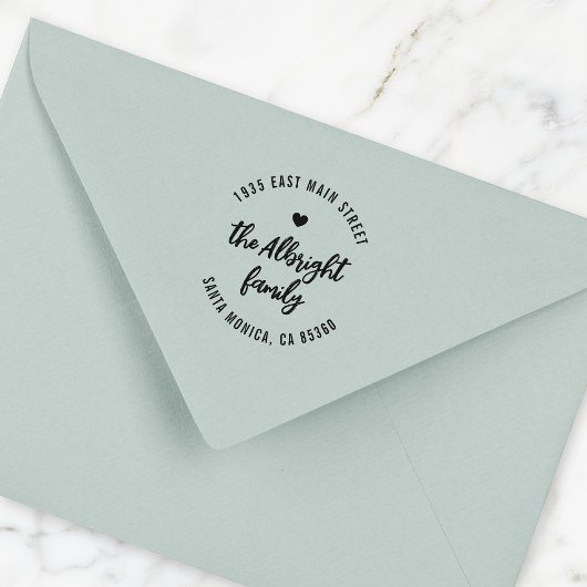 Boho Script Familienname Herz-Runde-Rücksendeadres Gummistempel