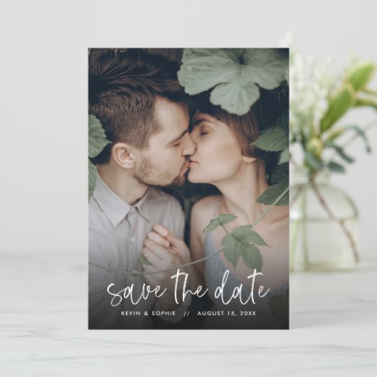 Boho Script-Foto-Overlay Save the Date (Stehend Vorderseite)