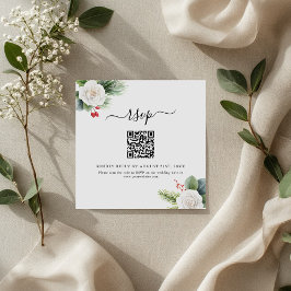 Boho Script Greenery QR Code Wedding RSVP Cards Mitteilungskarte