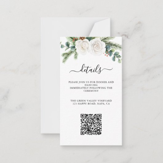 Boho Script Greenery Wedding Reception QR Code Mitteilungskarte (Vorderseite)