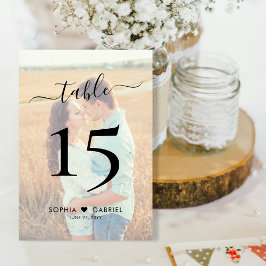 Boho Script Heart Foto Wedding Double Side Tischnummer