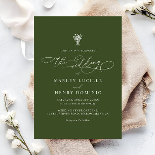Boho-Script-Kalligrafie Oliven Grün Hochzeit Einladung