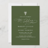 Boho-Script-Kalligrafie Oliven Grün Hochzeit Einladung (Vorderseite)