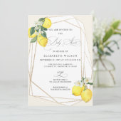 Boho Script Lemon Citrus Summer Baby Dusche Einladung (Stehend Vorderseite)