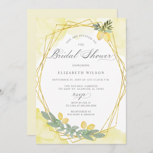 Boho Script Lemon Citrus Summer Brautparty Einladung (Vorne/Hinten)