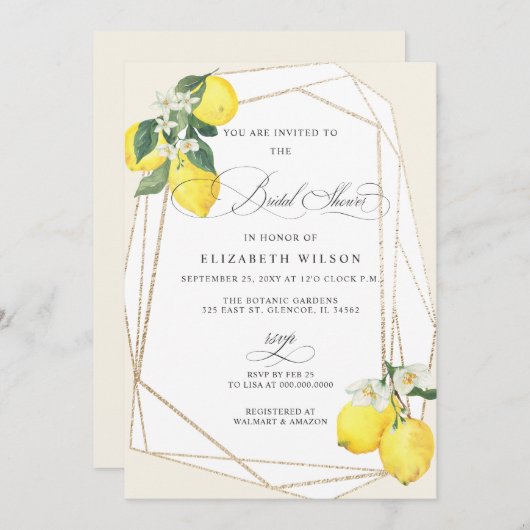 Boho Script Lemon Citrus Summer Brautparty Einladung (Vorne/Hinten)