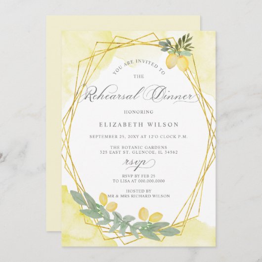 Boho Script Lemon Citrus Summer Probe Dinner Einladung (Vorne/Hinten)