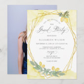 Boho Script Lemon Summer Foto Abschluss Einladung (Vorne/Hinten)