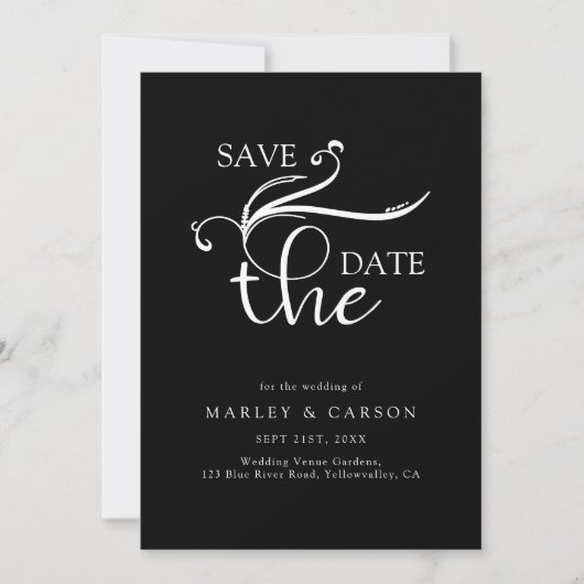 Boho Script Minimalistisch Black Wedding Save The Date (Vorderseite)