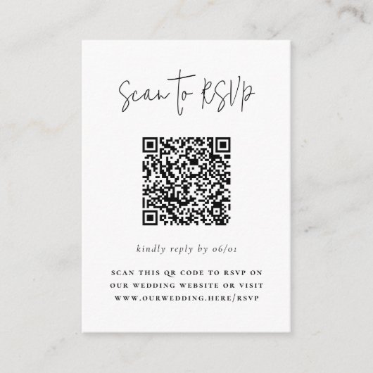 Boho Script Modern QR Code Foto Wedding RSVP Begleitkarte (Vorderseite)