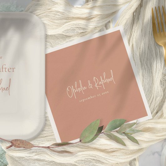 Boho Script Names Date Terracotta wedding Serviette