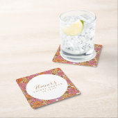 Boho Script Ochre Pink Floral Brautparty Custom Rechteckiger Pappuntersetzer (Vor Ort)