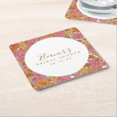 Boho Script Ochre Pink Floral Brautparty Custom Rechteckiger Pappuntersetzer (angewinkelt)