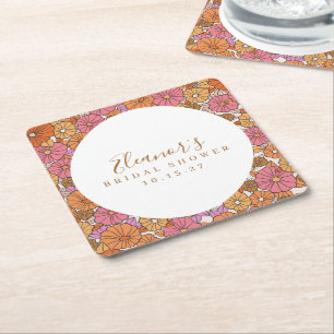 Boho Script Ochre Pink Floral Brautparty Custom Rechteckiger Pappuntersetzer