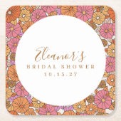 Boho Script Ochre Pink Floral Brautparty Custom Rechteckiger Pappuntersetzer (Vorderseite)