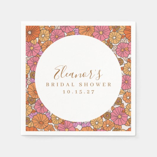 Boho Script Ochre Pink Floral Brautparty Custom Serviette (Vorderseite)