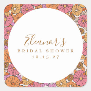 Boho Script Ocker Rosa Florale Hochzeitsdusche Cus Quadratischer Aufkleber