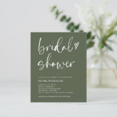 Boho Script Olive Green Brautparty Invites (Stehend Vorderseite)