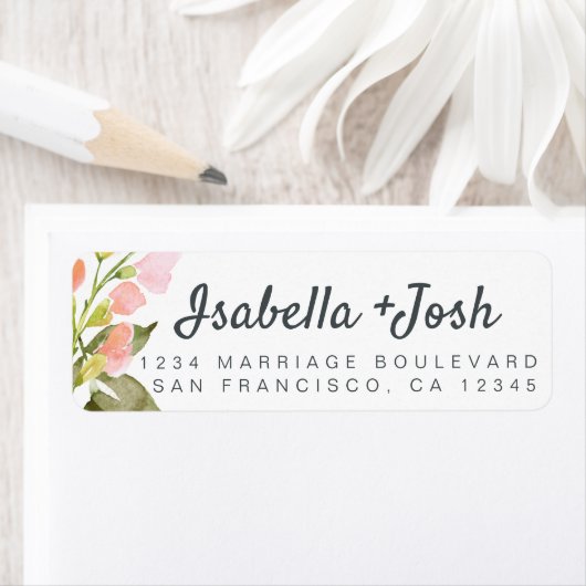 Boho Script Pink Floral Wedding Rücksendeadresse (Insitu)
